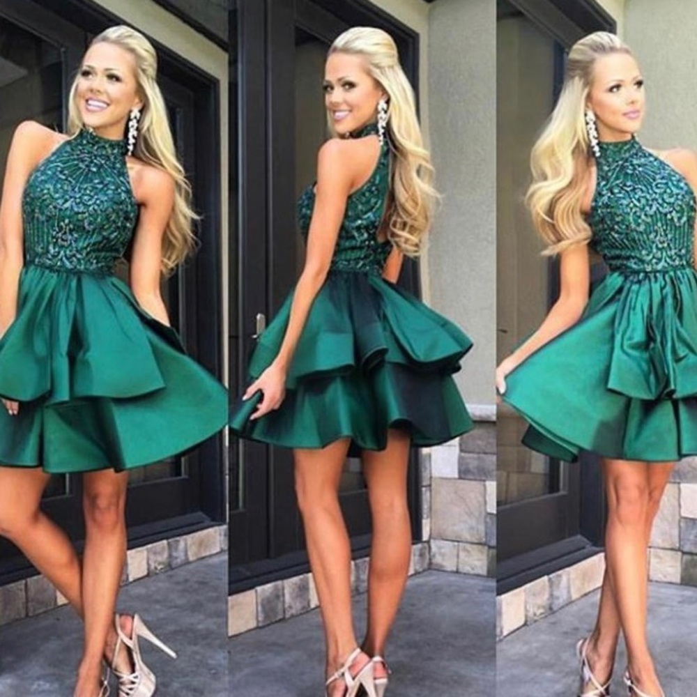 EmeraldGreen, Beads, Two Tier Satin Prom Formal Dress! Size 6